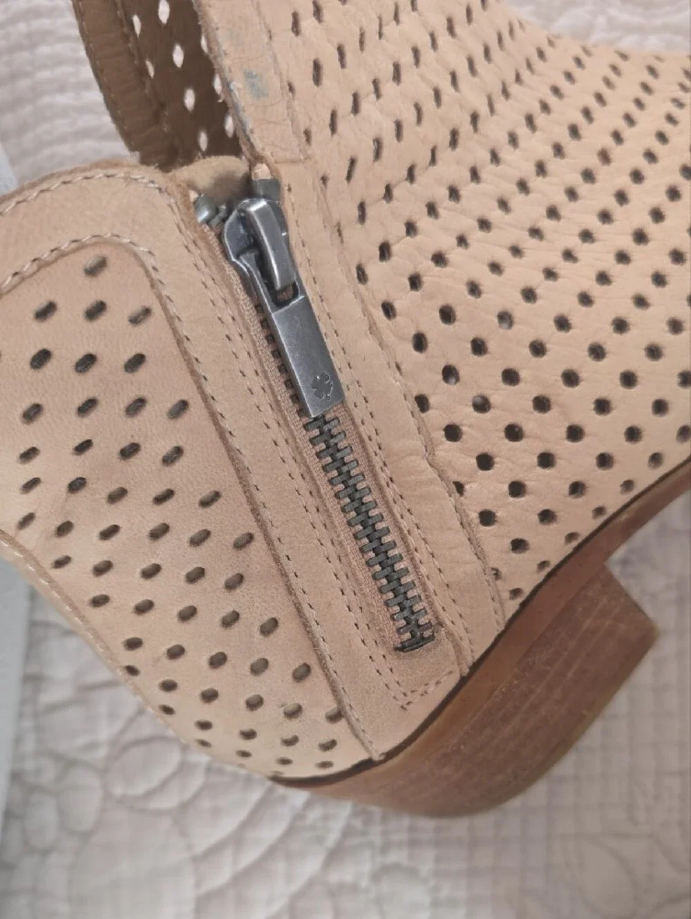 Lucky Brand Perforated Light Tan Women's Ankle Boots with Side Zip On Both Sides